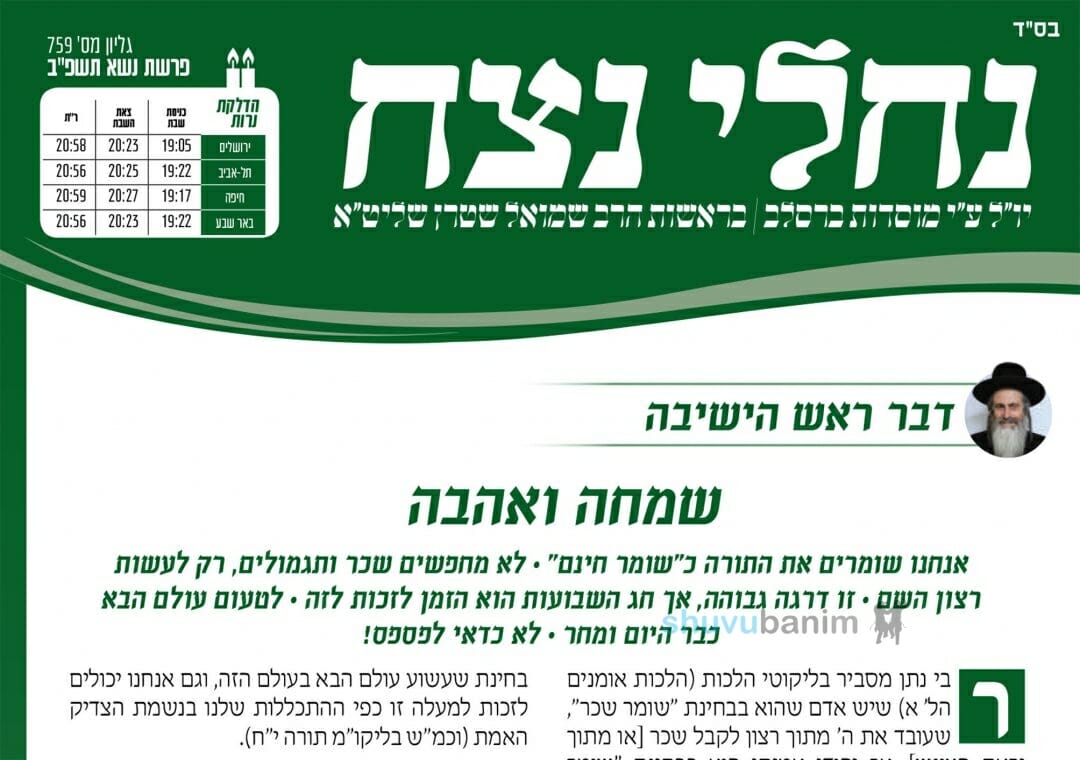 עלון נחלי נצח – פרשת נשא תשפ"ב